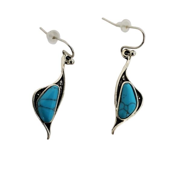 Earrings Dangle Faux Turquoise Silver Tone Elegant Bohemian Design Lightweight - Picture 1 of 6